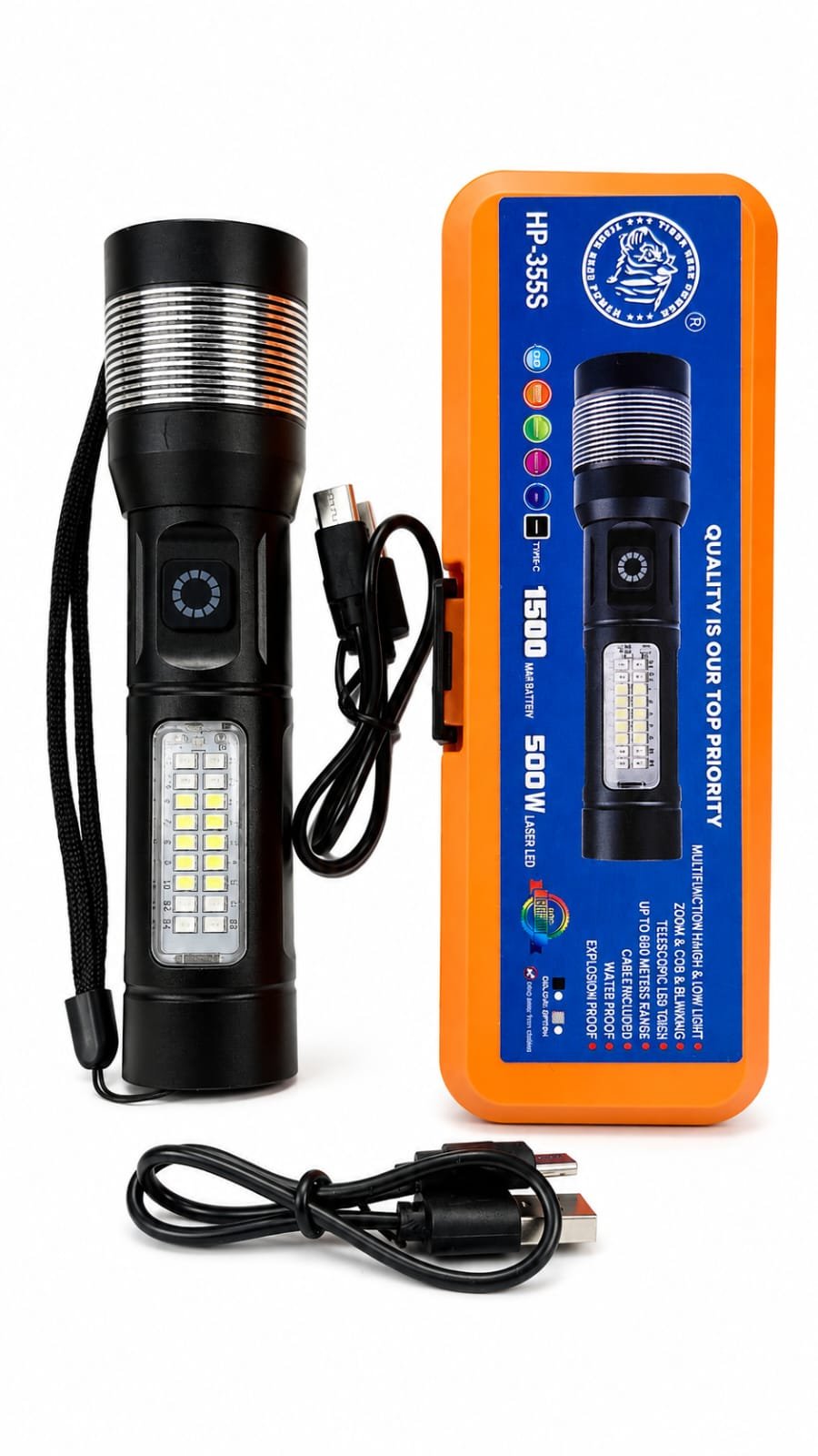 HP-355S 500W Laser LED Rechargeable Torchlight 600 Meter Range | Type-C