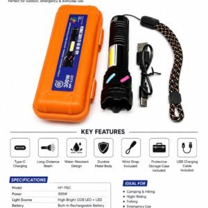 Tiger HP-115c Strong LED Torch Battery 1200mAh | Type C | Zooming LED