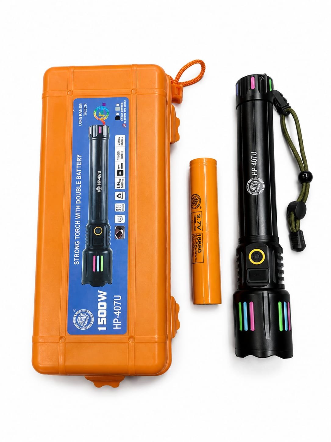 HP407U-1500W Rechargeable LED Torch Light | 2KM Range | Powerbank