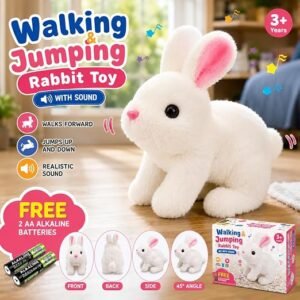 Hopping Walking Bunny Animal Toy with Sounds, Jumping Interactive Electronic Plush Toy with Wiggling Ears
