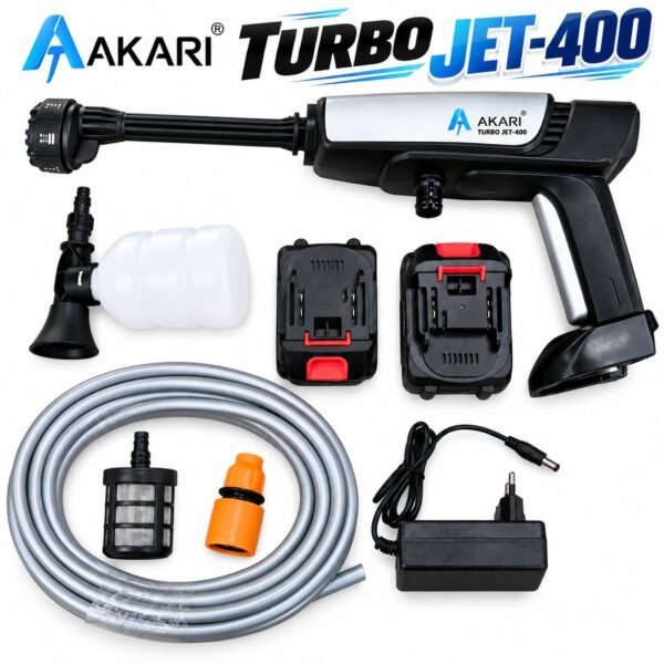 Akari Turbo Jet-400 48V Cordless High Pressure Car Washer – 6-in-1 Multi-Angle Nozzle, Dual Battery